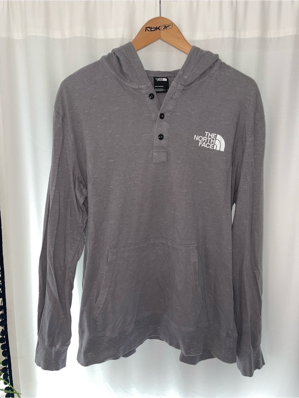 TNF The North Face gray hooded Henley long sleeve shirt men’s L large button up